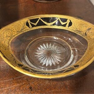 1920’s Art Deco Tiffin Glass Black and Gold Encrusted Rimmed Bowl